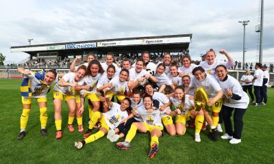 la gioia per la promozione in Serie A delle ragazze del Parma Calcio Women vincitrici 1 0 sul Genoa nella 26a giornatq della Serie B femminile 2024 2025