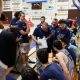 Foppiani Fulgor Fidenza a rapporto con coach Bizzozi in un timeout nella serie play in contro Vicenza Serie B nazionale basket 2024 2025